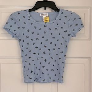 Blue White Fawn T-Shirt with butterflies from Tilly’s